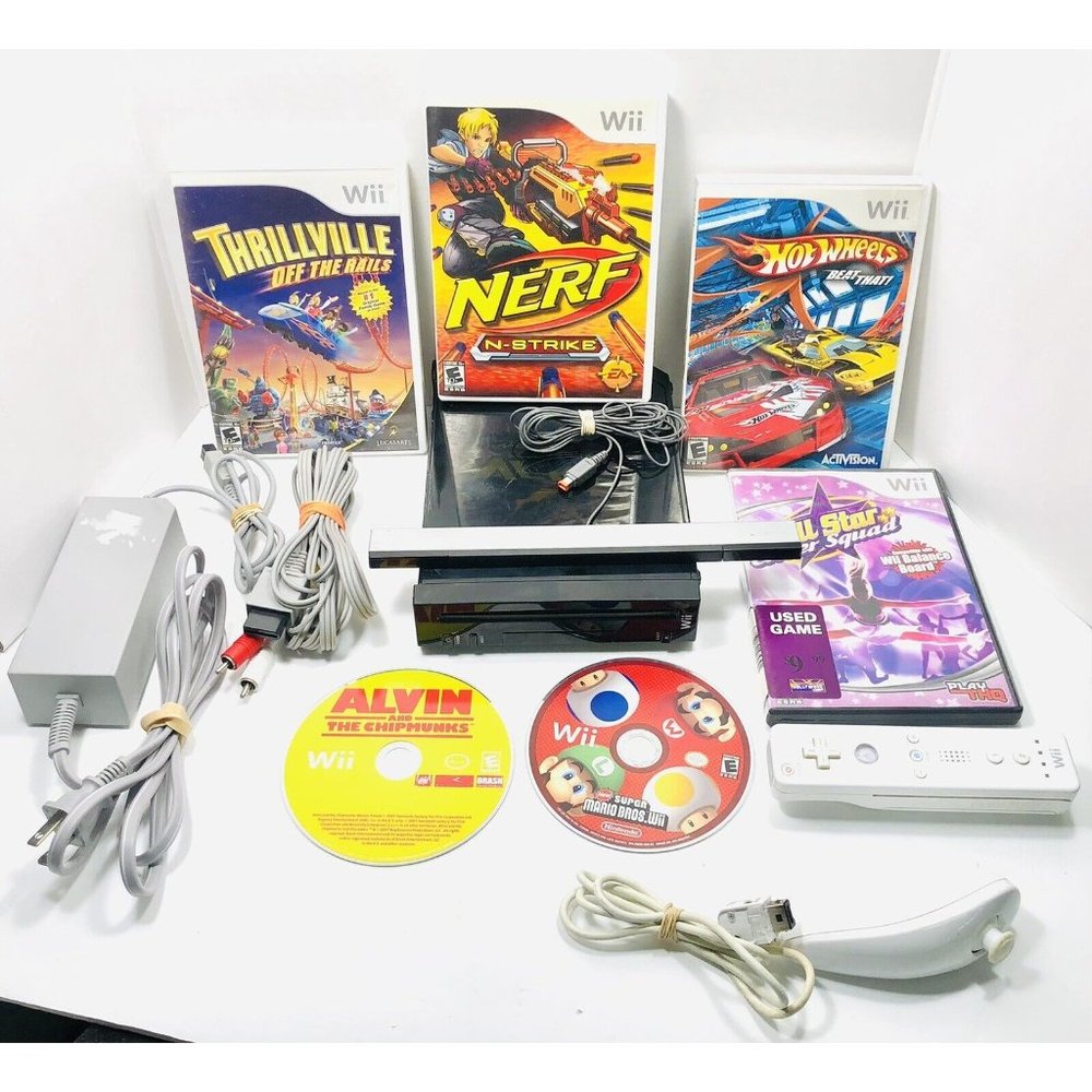 Nintendo Wii Bundle- 6 Games • Controller • Cables & Sensor ( Tested & Cleaned )